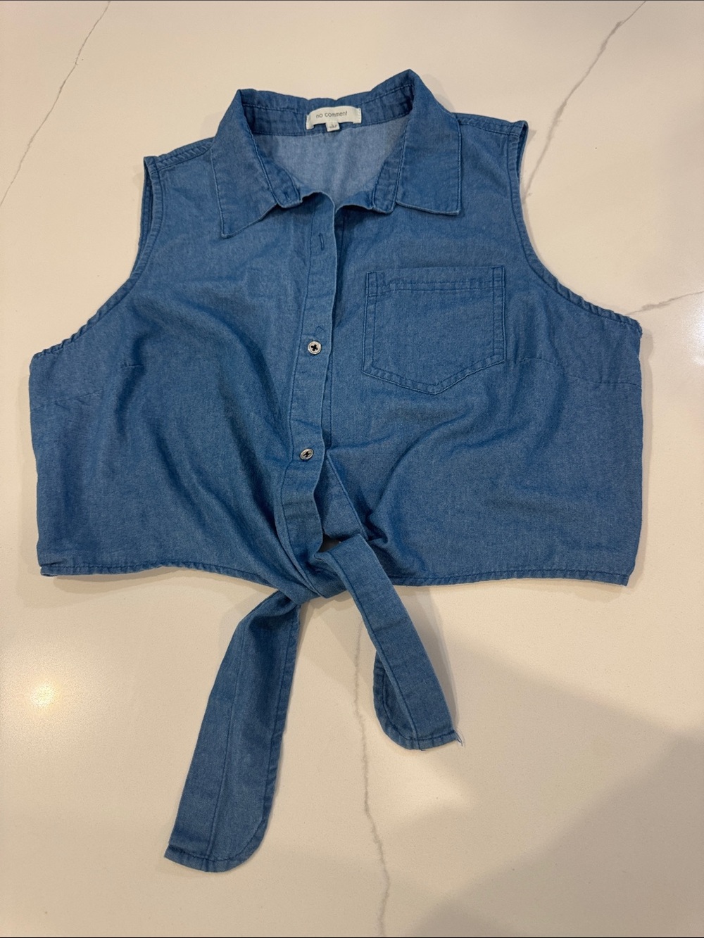 No Comment by N?1? Denim Tie-Front Crop Top - Blue